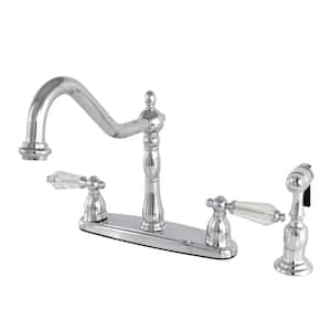 Crystal 2-Handle Standard Kitchen Faucet with Side Sprayer in Chrome