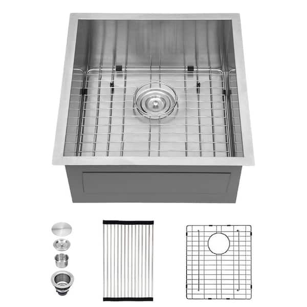 RAINLEX 17 in. L x 19 in. W Undermount Single Bowl 18-Gauge Stainless Steel Bar Sink in Brushed Nickel