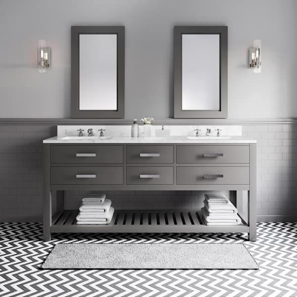 Water Creation 72 in. W x 21.5 in. D x 34 in. H Vanity in Cashmere Grey with Marble Vanity Top in Carrara White