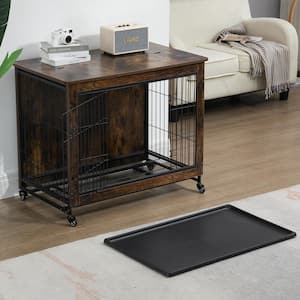 23.6 in. L x 20 in. W x 26 in. H Dog Crate Furniture with Cushion, Wooden Dog Crate Table, Double-Doors Dog Furniture