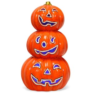 Pre-Lit Halloween Pumpkin Lantern 3-Tiers Hand-Painted Ceramic Pumpkins