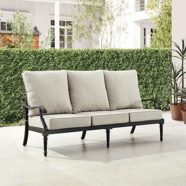 Oakland Living Black Aluminum Deep Seating Deep Seating Sofa with Cushion with Cushions
