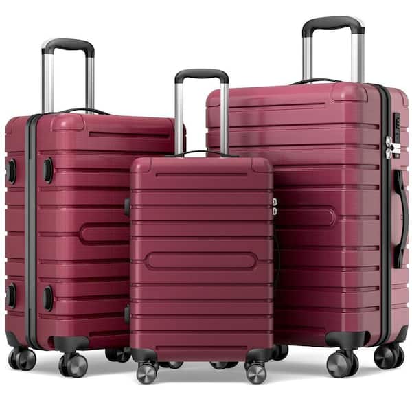 3-Piece Wine Luggage Sets Hard Shell Luggage Sets with Spinner Wheels TSA Lock, 20 in. 24 in. 28 in.