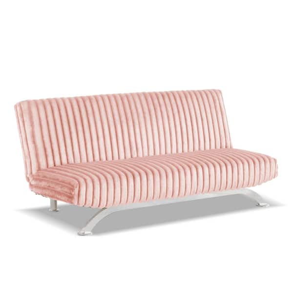 Furniture of America Mealiz 71 in. Pink Solid Fabric Full Size Futon Sofa Bed
