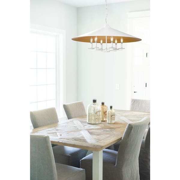 Unbranded - Rialto 32 in. Matte White 6 Light Pendant with Matte White Outer, Signature Rubbed Brass Inner Steel Shade