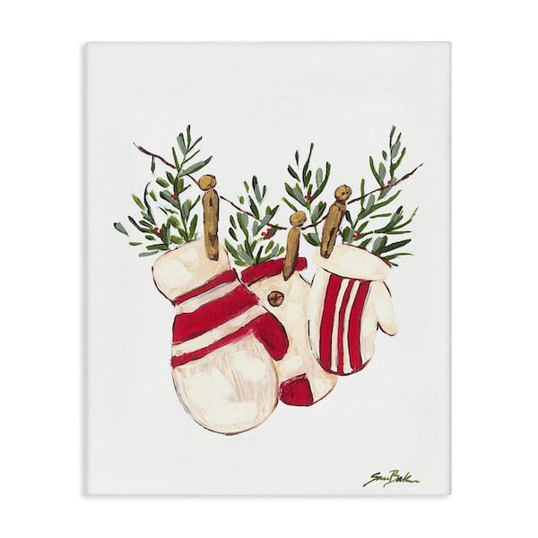 Stupell Industries Winter Mittens on Clothesline bySara Baker 1-Piece Unframed Graphic Print Nature Poster Art Print 20 in. x 16 in.