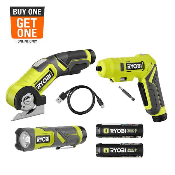 USB Lithium 3-Tool Combo Kit with Flashlight, Screwdriver, Power Cutter, (2) 2 Ah Batteries, and Charging Cord