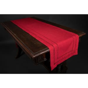 14 in. x 72 in. Handmade Double Hemstitch Easy Care Table Runner in Red