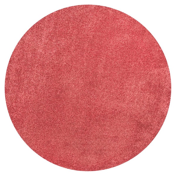 Haze Solid Low-Pile Red 4 ft. Round Area Rug