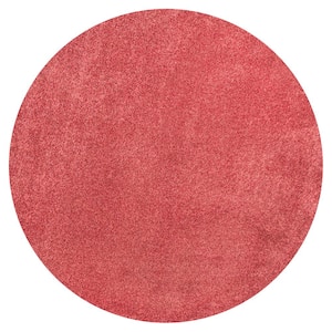 Haze Solid Low-Pile Red 4 ft. Round Area Rug