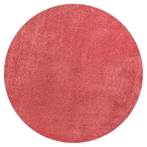 Haze Solid Low-Pile Red 5 ft. Round Area Rug