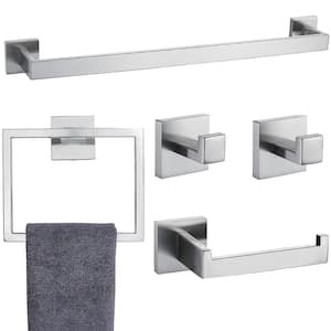 Wall Mounted 5-Piece Bath Hardware Set Towel Bar Set with Mounting Hardware Towel Ring in Brushed Nickel