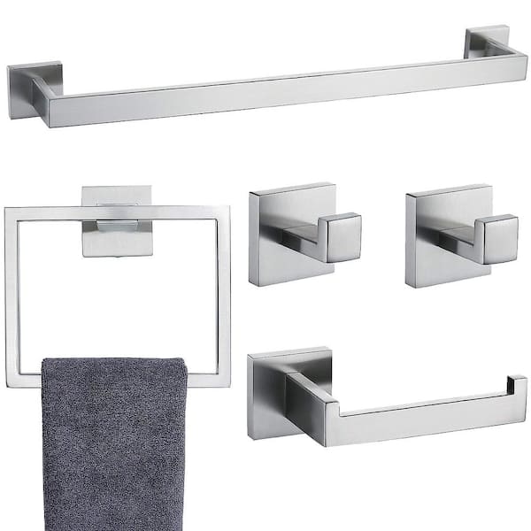 ATKING Wall Mounted 5-Piece Bath Hardware Set Towel Bar Set with Mounting Hardware Towel Ring in Brushed Nickel