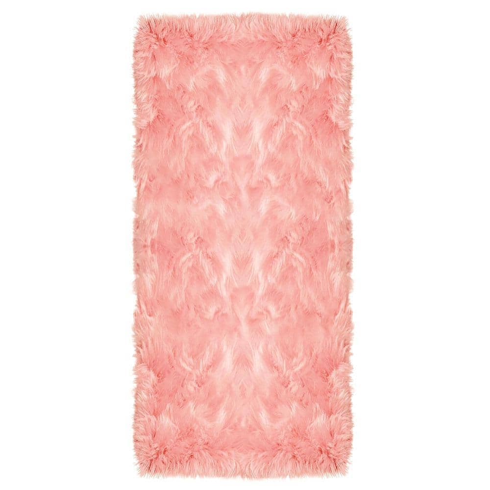 iliebe Faux Sheepskin Fur Furry Pink 2 ft. x 8 ft. Shaggy Fluffy Area ...