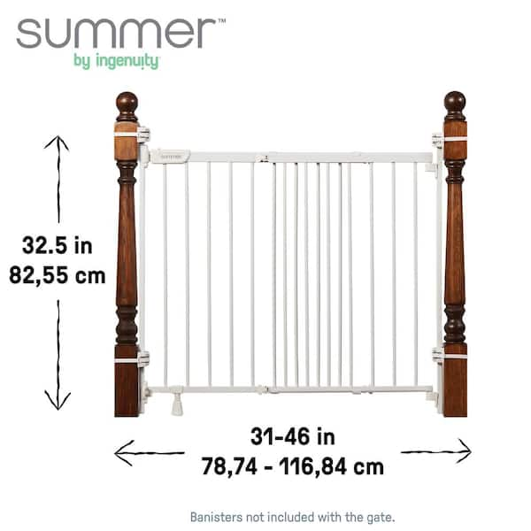 Stairway plus 46W Series Pressure/Hardware Mounted Safety Pet and Baby Gate, 32in.-48in. Wide, 32.5in. Tall - White