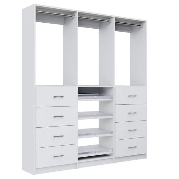Alto 63 in. W White Tower System 2 4-Drawer with Hang and Shoe-Shelves with Hang 9-Shelf Wood Closet System