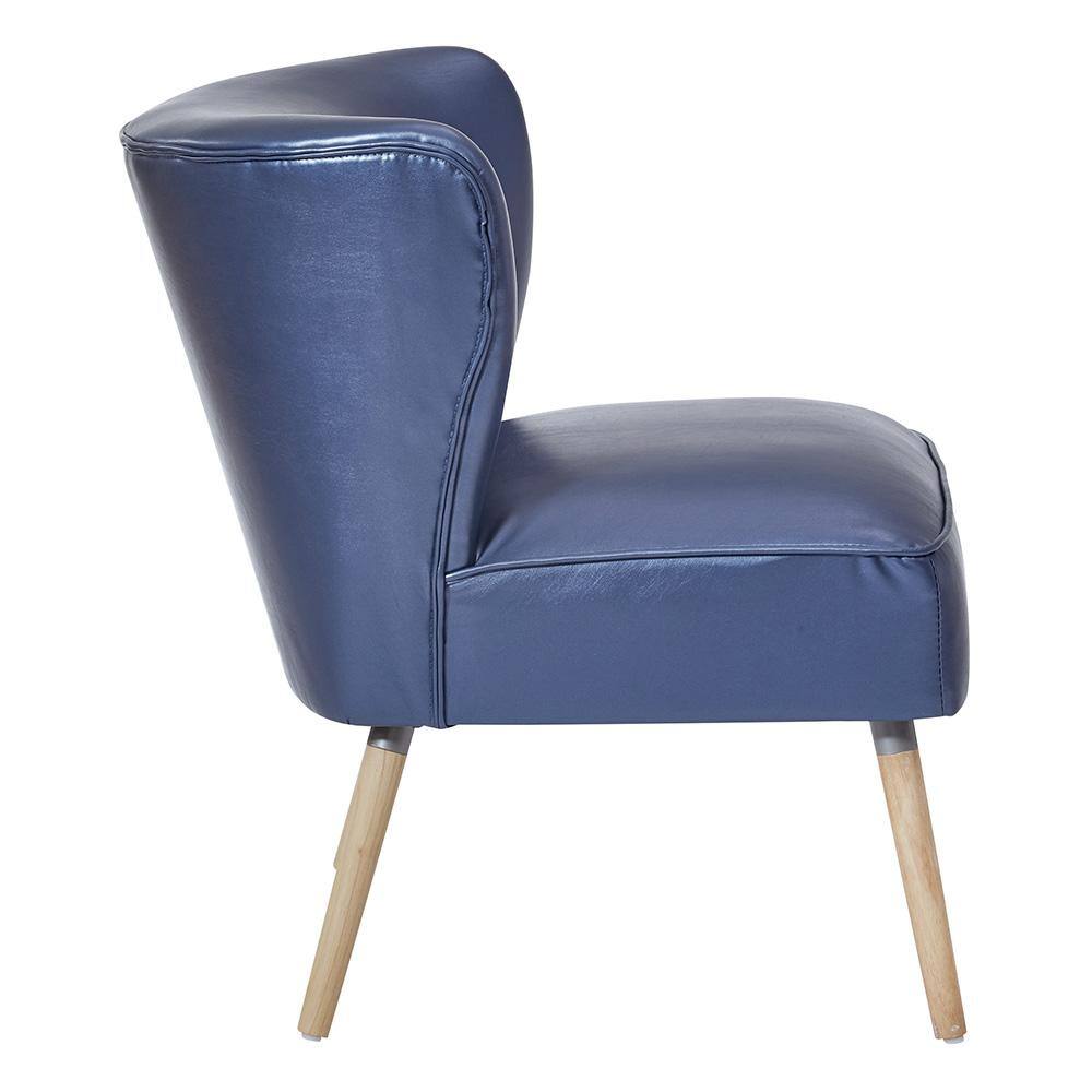 Sizzle Azure Mid-Century Modern Accent Chair in Faux Leather and Wood