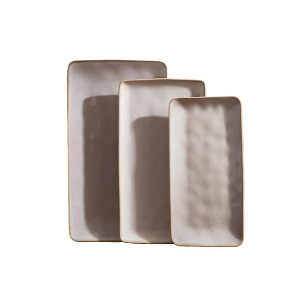 12.6/14.1/15.67 in. Cappuccino White Stoneware Rectangular Serving Platter Trays for Party Food Turkey Snack (Set of 3)