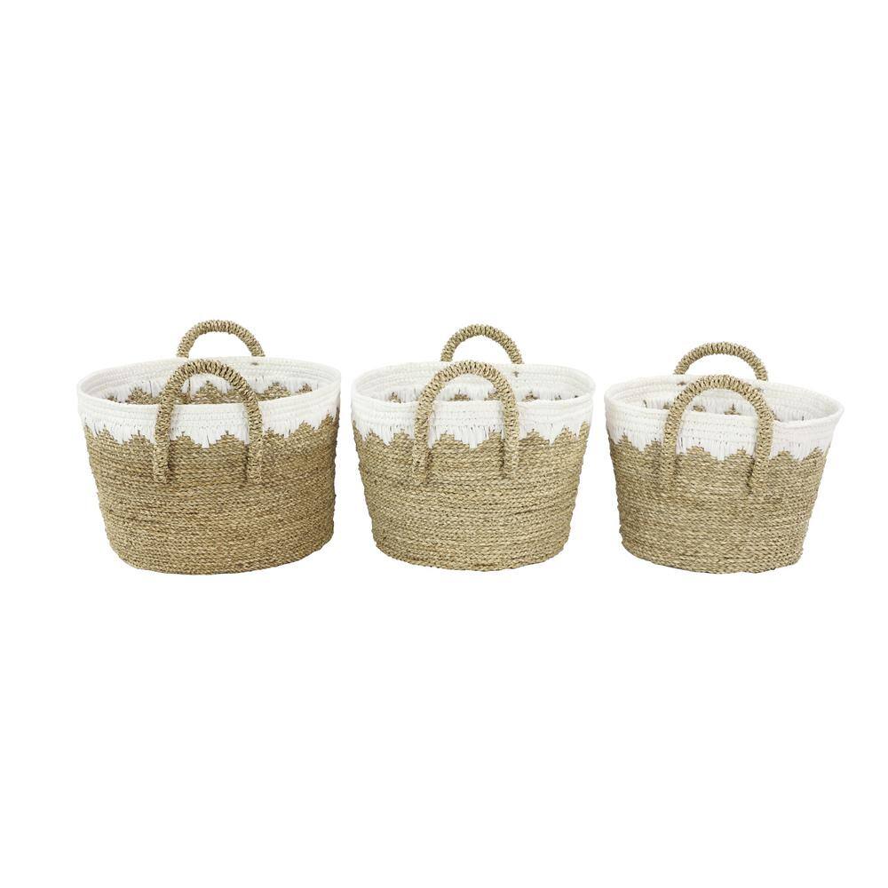 Coastal Charm Round Seagrass Storage Baskets, Set of 3