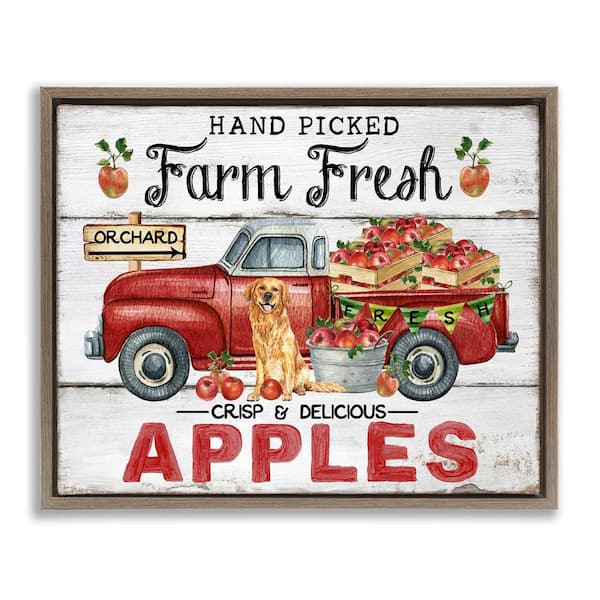 Stupell Industries Farm Fresh Apples Truck by Creatif Belle Brown Floater Frame Nature Graphic Art Print 17 in. x 21 in.