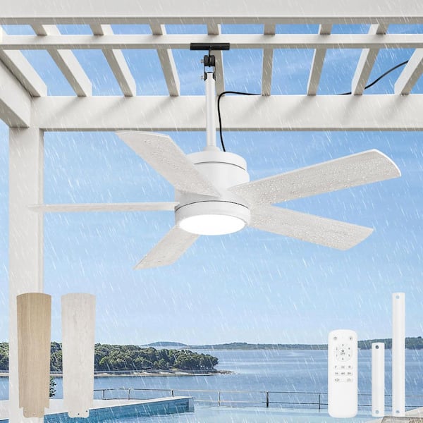 42 in. Outdoor Wet-Rated 6-Speed Modern White Downrod Mount Standard Ceiling Fan with Lights, Remote Control for Porch