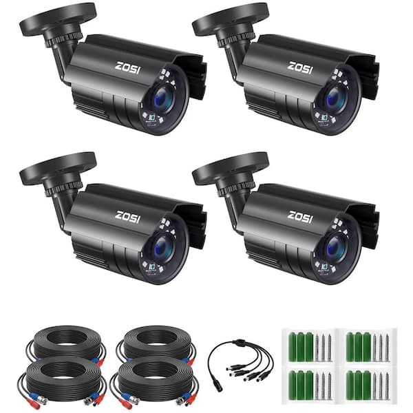ZOSI Black Wired 1080p Outdoor Bullet TVI Security Camera Compatible with TVI DVR (4-Pack)