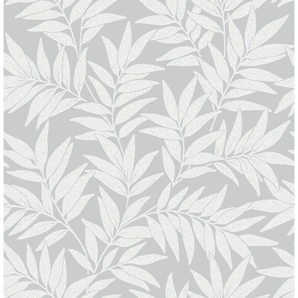 A-Street Prints Morris Light Grey Leaf Wallpaper Sample