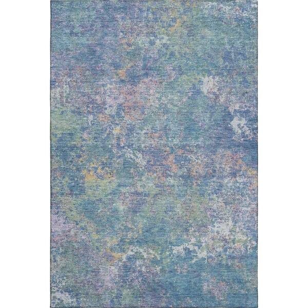 Mayfield Premium Machine Washable Abstract AMF2166 Aqua 5 ft. x 7 ft. 6 in. Area Rug