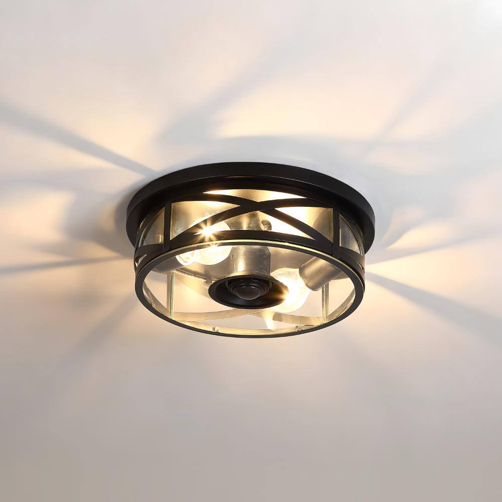 12.6 in. Round Black Motion Sensing Dusk to Dawn Hardwired Indoor Outdoor Ceiling Light Flush Mount Light Wet Rated price history on PriceWatchPro