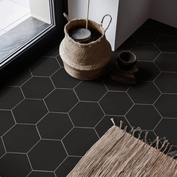 Glassel Nero Hexagon 9 in. x 10 in. Matte Porcelain Stone Look Floor and Wall Tile (6.89 sq. ft./Case)