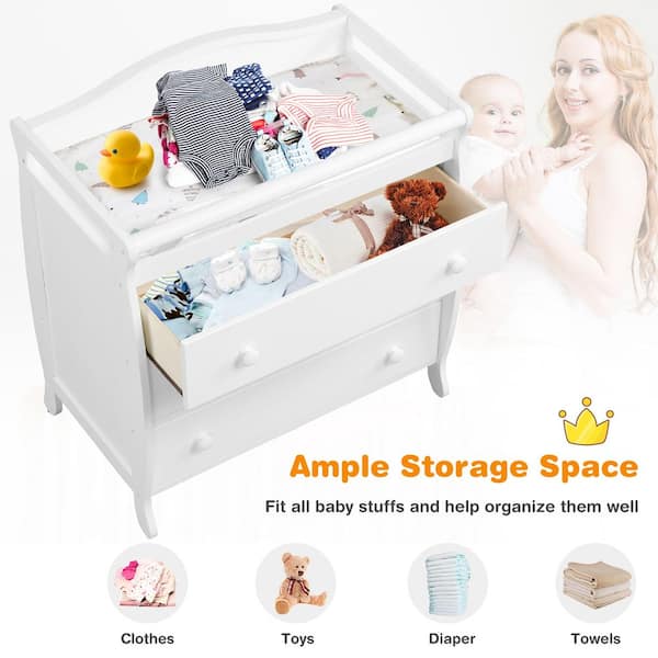 Costway White 3 Drawer Baby Changing Table Infant Diaper Changing Station  w/Safety Belt BB5762WH - The Home Depot