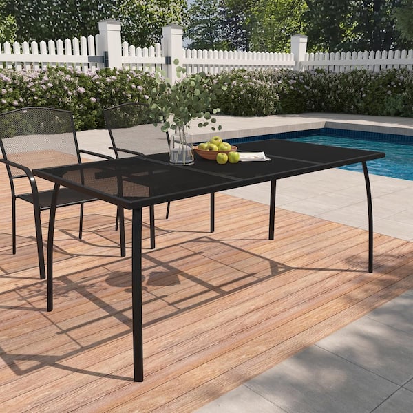 65 in. x 31 in. Outdoor Iron Mesh Patio Table, Powder-Coated Steel Frame, Design for Patio, Balcony, Garden