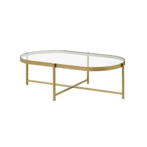 Amelia 28 in. Clear Glass Top and Gold Finish Oval Glass Coffee Table