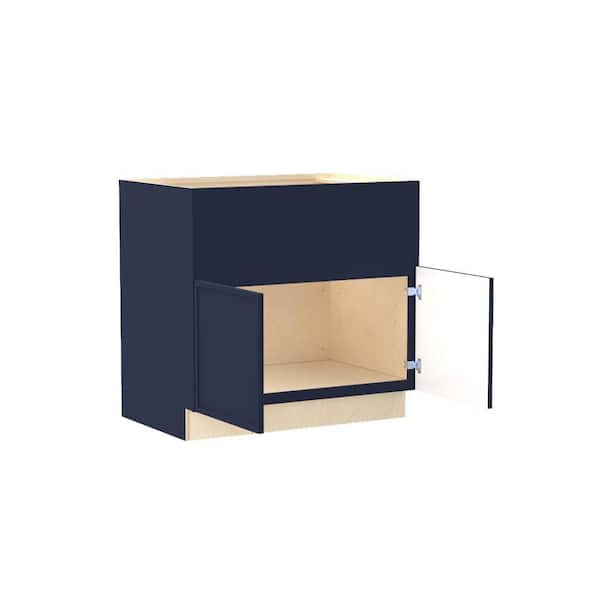 Franklin 36 in. W x 24 in. D x 34.5 in. H Assembled Plywood Farm Sink Base Kitchen Cabinet Vessel Blue with Soft Close