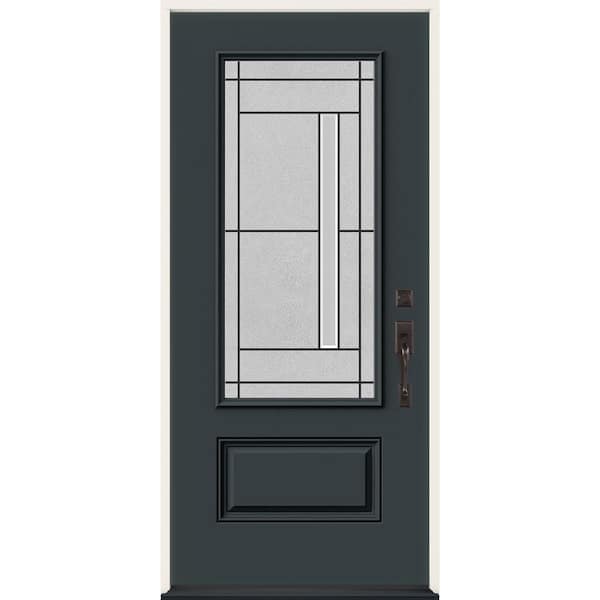 JELD-WEN 36 in. x 80 in. Left-Hand 3/4 Lite Decorative Glass Atherton Marine Fiberglass Prehung Front Door