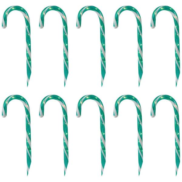 Lighted Outdoor Candy Cane Christmas Pathway Lights-13.5'-Green-Set of 10