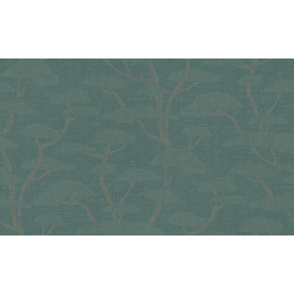Unbranded Fusion Collection Chinoiserie Tree Motif Green Matte Finish Non-Pasted Vinyl on Non-woven Wallpaper Roll
