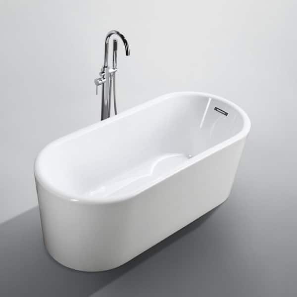 Catania 66.96 in. Acrylic Flatbottom Non-Whirlpool Freestanding Bathtub in Glossy White