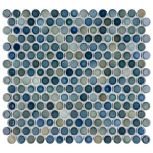 Hudson Penny Round Lagoon 12 in. x 12-5/8 in. Porcelain Mosaic Tile (10.7 sq. ft./Case)