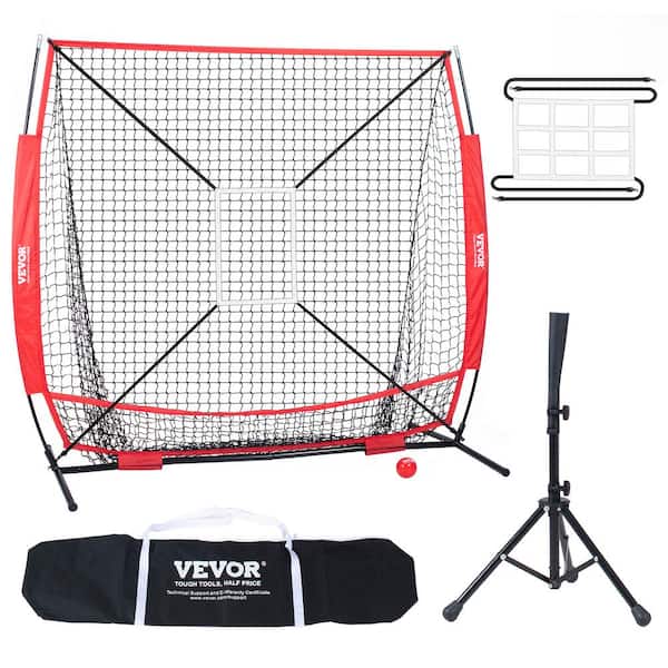 VEVOR 5 ft. x 5 ft. Baseball Softball Practice Net with Bow Frame, Carry Bag, Strike Zone, Ball