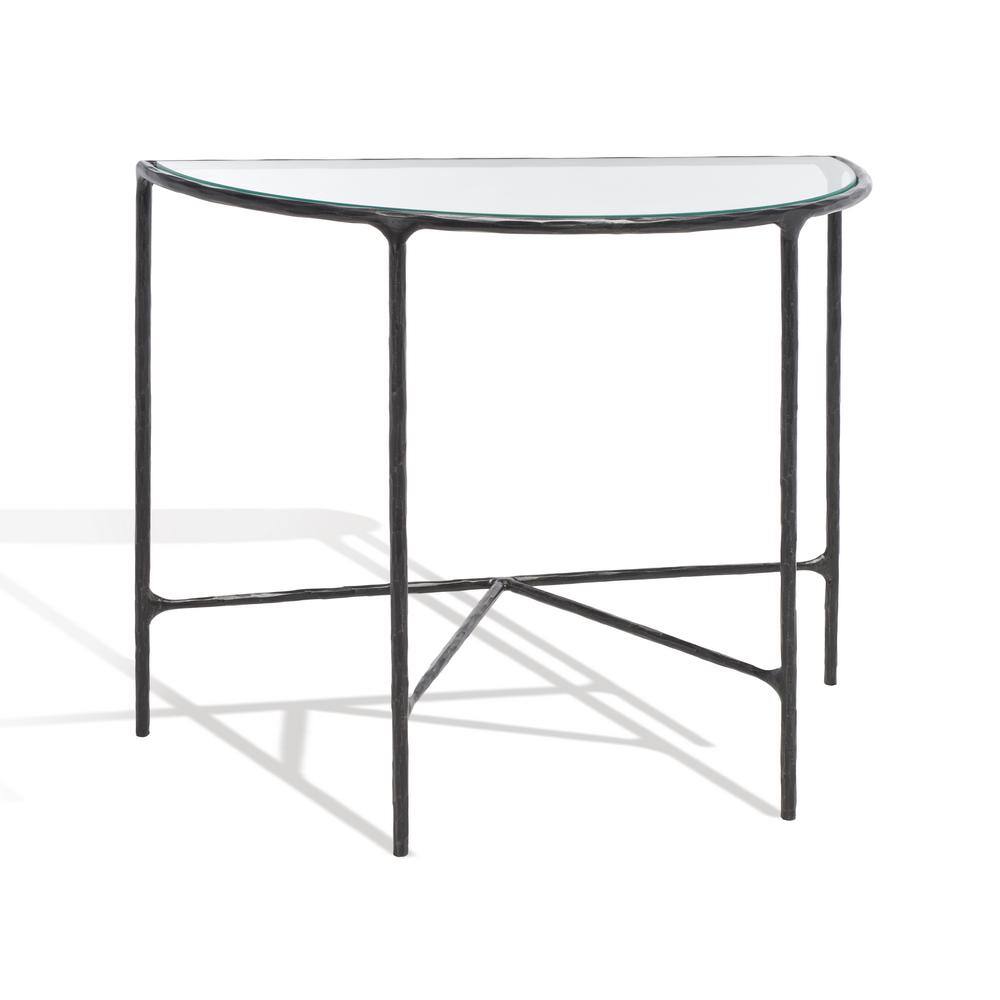 Aristocratic 36'' Black Metal & Glass Demilune Console Table