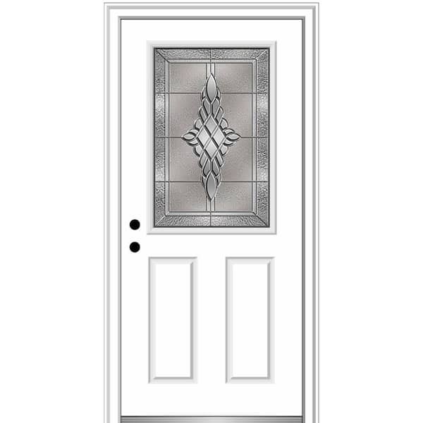 MMI Door 34 in. x 80 in. Grace Right-Hand Inswing 1/2-Lite Decorative Primed Fiberglass Prehung Front Door, 4-9/16 in. Frame