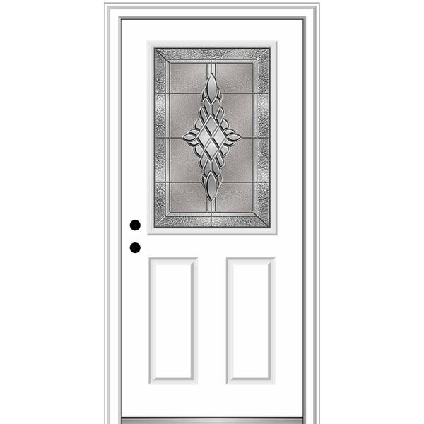 MMI Door 32 in. x 80 in. Grace Right-Hand Inswing 1/2-Lite Decorative 2-Panel Primed Steel Prehung Front Door, 4-9/16 in. Frame