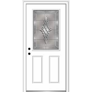 34 in. x 80 in. Grace Right-Hand Inswing 1/2-Lite Decorative 2-Panel Primed Steel Prehung Front Door on 6-9/16 in. Frame