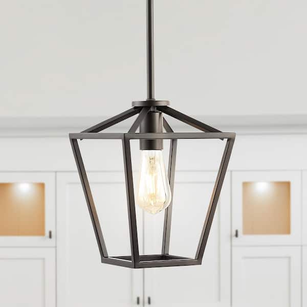 JONATHAN Y Grace 7.88 in. 1-Light Industrial Farmhouse Iron LED Pendant, Oil Rubbed Bronze