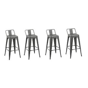 26 in. Dark Gray Low Back Metal Counter Height Bar Chair with Metal Seat Set of 4