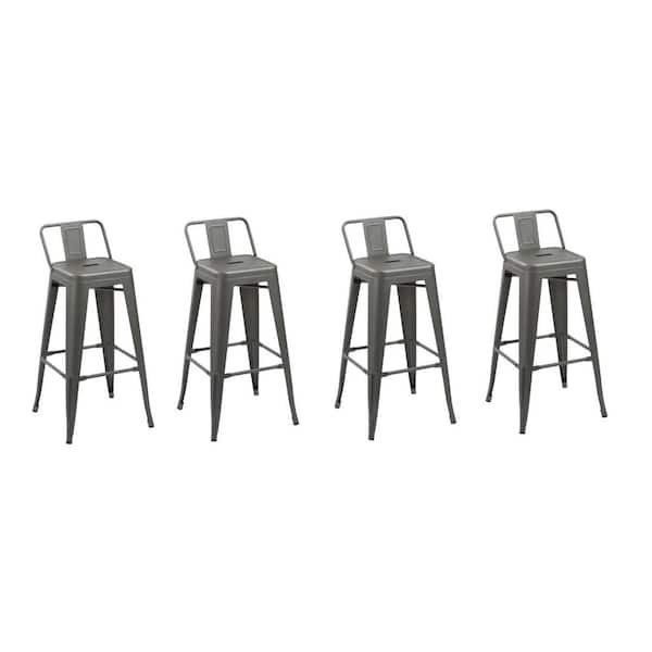 HomeRoots 26 in. Dark Gray Low Back Metal Counter Height Bar Chair with Metal Seat Set of 4