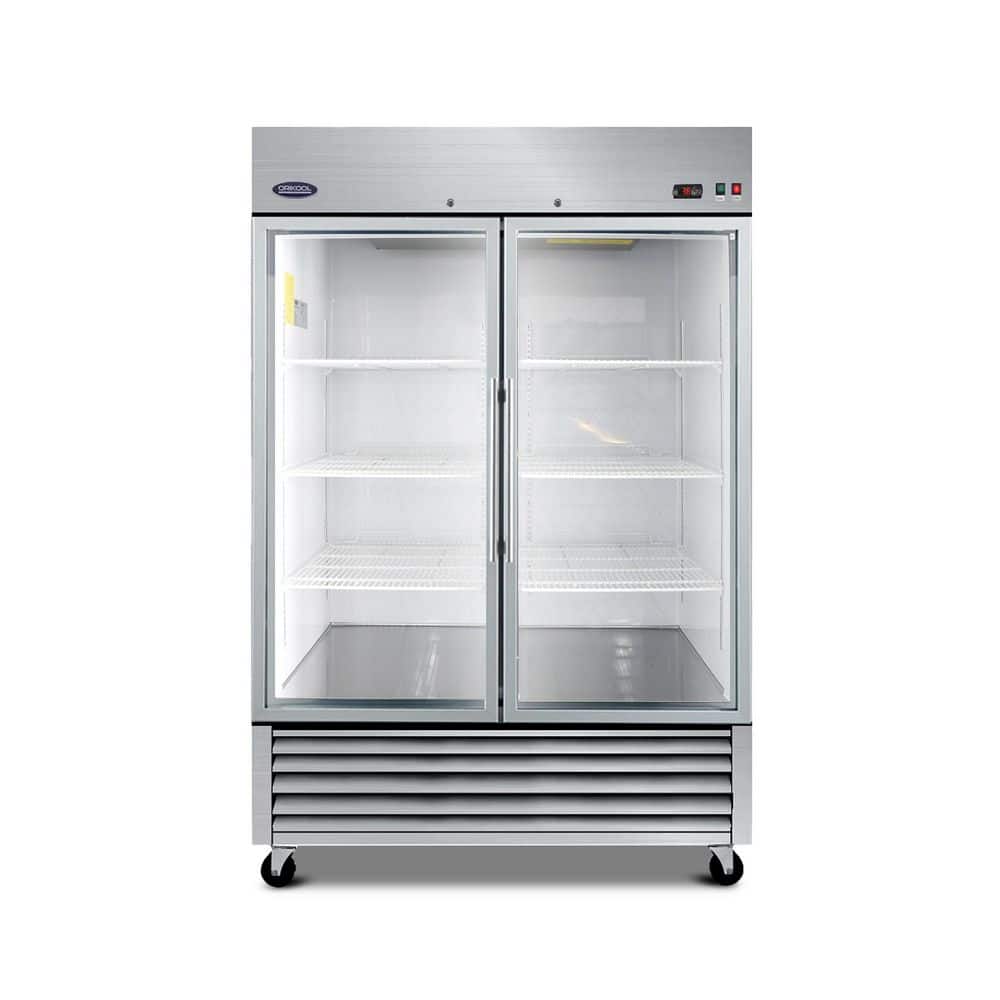 54 in. 49 cu. ft. Commercial Upright Merchandiser Refrigerator in Silver with 2 Tempered Glass Door