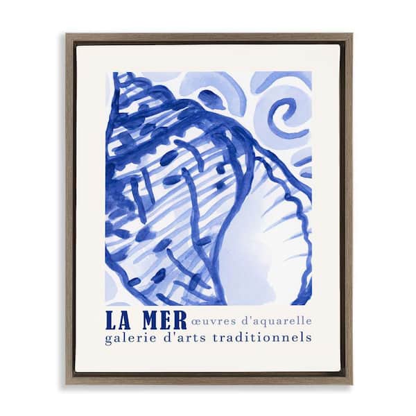 Stupell Industries Blue Seashell Gallery Show by June Erica Vess Brown Floater Frame Coastal Graphic Art Print 21 in. x 17 in.