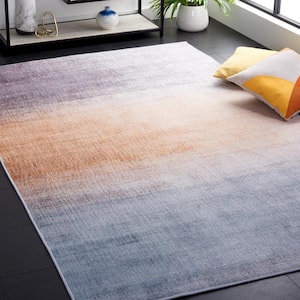 Tacoma Gray/Rust 5 ft. x 8 ft. Machine Washable Gradient Striped Area Rug